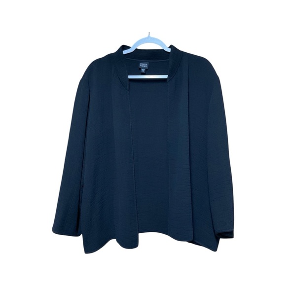 Eileen Fisher Black Rayon-Silk Textured Open Front Cardigan Size XL Minimalist - Picture 1 of 7